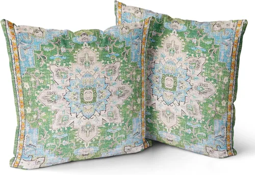 Vista 24 de Snycler Fundas de almohada boho 16x16 pulgadas juego de 2, almohadas de estilo boho para sofá en azul marino, rojo, geométrico, floral, decorativas