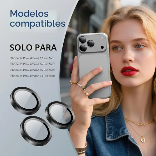 Vista 2 de Protector de lente de cámara para iPhone 17 Pro Max, vidrio templado 9H con marco de aleación de aluminio, compatible con iPhone 17 Pro/16 Pro