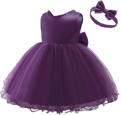 Vista 2 de 6M-6T - Vestido de bebé para niñas, vestido de encaje sin espalda, vestido de princesa formal para niños pequeños
