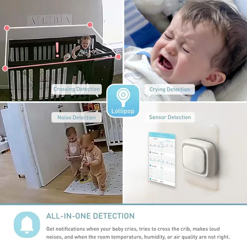 Vista 5 de Lollipop Baby Monitor Upgraded Smart Wi-Fi Camera of True Crying Detection, Two-Way Audio, Infrared Night Vision – Ideal Gift for Baby Shower