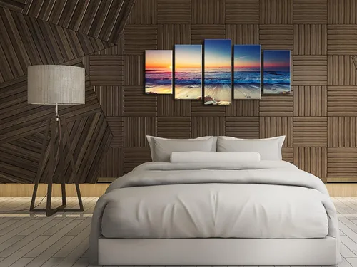 Vista 2 de Pyradecor paisaje de mar moderno en 5 paneles HD, impresiones en lienzo, foto del mar y la playa de gran tamaño, obra de arte en lienzo de pared