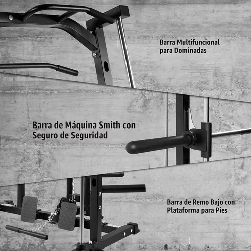 Vista 5 de RitFit Smith - Estante de potencia para máquina con sistema LAT-Pull Down, minas terrestres, barra de barra, clavijas de almacenamiento de placas