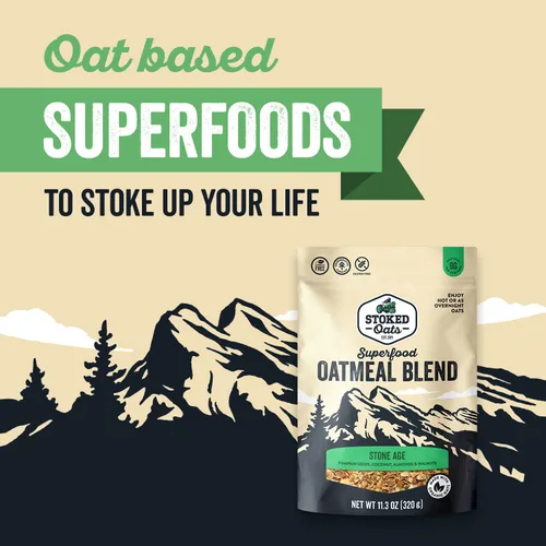 Vista 5 de Stoked Oats - Stone Age - Desayuno alto en proteínas, bajo en azúcar - Sin gluten, alta fibra, avena sin OMG - Perfecto para avena durante la noche