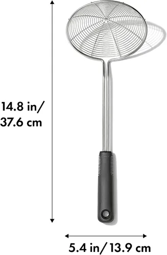 Vista 2 de OXO Good Grips Espátula de acero inoxidable con forma de araña y colador de espuma, negro