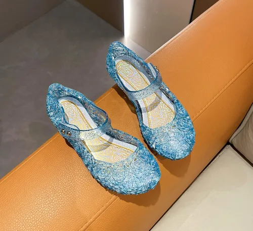 Vista 6 de Libbook Zapatos de gelatina para niñas, inspirados en Frozen, zapatos planos de Elsa, sandalias de vestir de princesa para niños pequeños, gelatinas