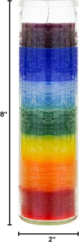 Vista 3 de Mega Candles 1 vela de oración devocional de cristal de chakra multicolor sin perfume, vertida a mano, vela de cera de alta calidad de 2 x 8