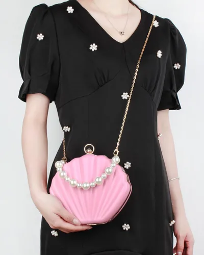 Vista 2 de Bolso de noche de concha de mar para mujer, bolso de hombro con correa de cadena de sirena, bolso de mano