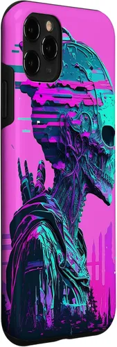 Vista 24 de iPhone 14 Pro Max Cool Retro Alien Sunset Tropical Trippy Vaporwave Sky Art Case