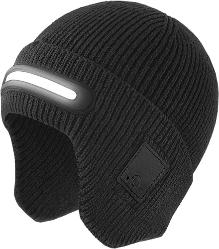 Vista 9 de Beanie with Light, Unisex LED Rechargeable Headlamp Beanie, Warm Knitted Cap Black, Idea for Winter Gifts Negro