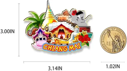 Vista 3 de Chiang Mai Tailandia imán de nevera de madera 3D monumentos de viaje coleccionables recuerdos decoración hecha a mano - 2
