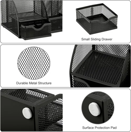 Vista 3 de Exerz Organizador de Escritorio Negro Accesorios de Oficina Suministros de Almacenamiento de Escritorio Soporte para Lápices y Bolígrafos con Cajón