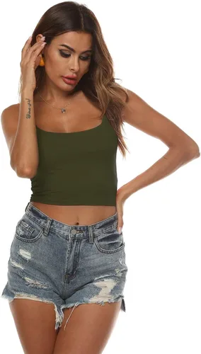 Vista 92 de Amilia - Camiseta básica de tirantes delgados para mujer (doble capa)