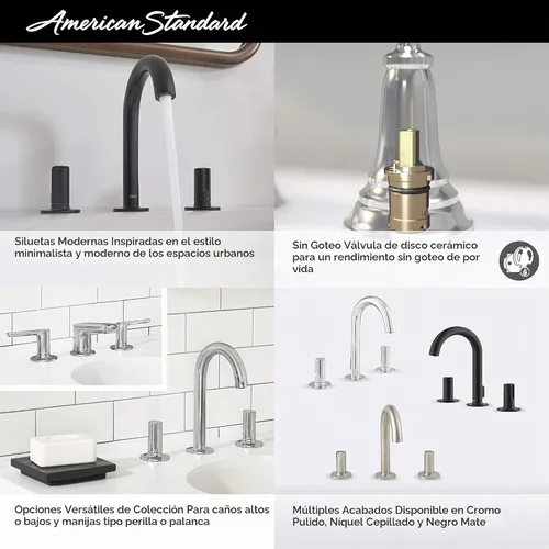 Vista 2 de American Standard 7105801.295 Studio S - Grifo de baño amplio con manijas de palanca, níquel cepillado