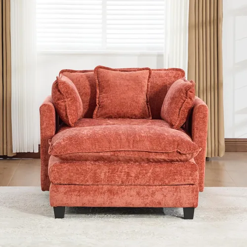 Vista 159 de Sofá seccional modular verde de 111.5", sofás seccionales grandes de 3 plazas para sala de estar, sofá nube oversized de tela chenille con otomana