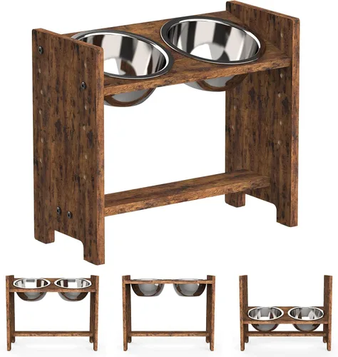 Vista 10 de Cuencos elevados para perros, soporte elevado ajustable para mascotas de tamaño mediano, alimentador de alimentos de bambú resistente con 2 platos