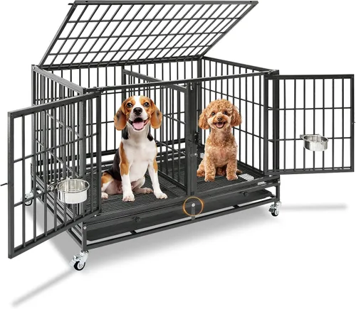 Vista 12 de Homey Pet Jaula apilable resistente de 37 pulgadas con ruedas para perros