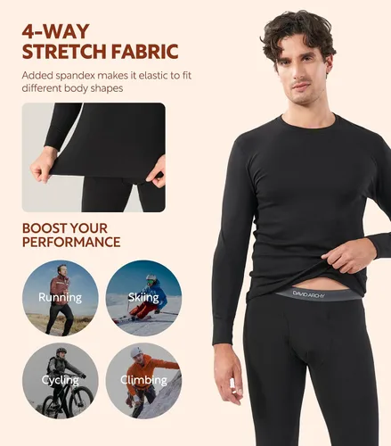 Vista 3 de DAVID ARCHY Thermal Underwear for Men Cotton Fleece Lined Men's Thermal Bottoms & Sets Stretch Base Layer Tops & Long Johns