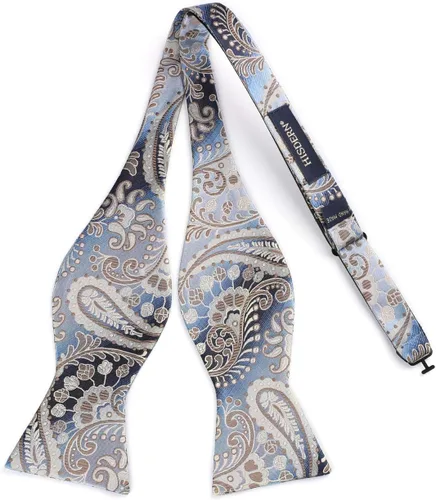 Vista 118 de HISDERN Pajaritas para hombre, corbatín de cachemira para hombre, corbata de lazo y bolsillo cuadrado, juego formal de esmoquin para boda