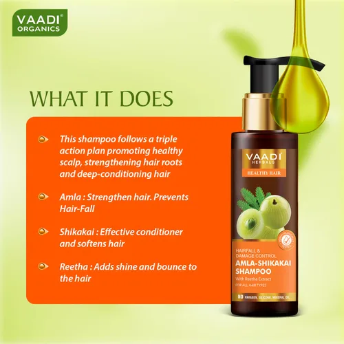 Vista 4 de Amla with Shikakai & Reetha Shampoo - Champú para el control de caídas del cabello - Champú de hierbas totalmente naturales - Champú para la caída
