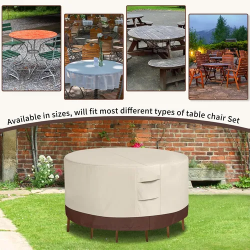 Vista 7 de Fundas redondas para muebles de patio, impermeables, para muebles de patio, 600D, resistente, Oxford, resistente a los rayos UV, antidecoloración