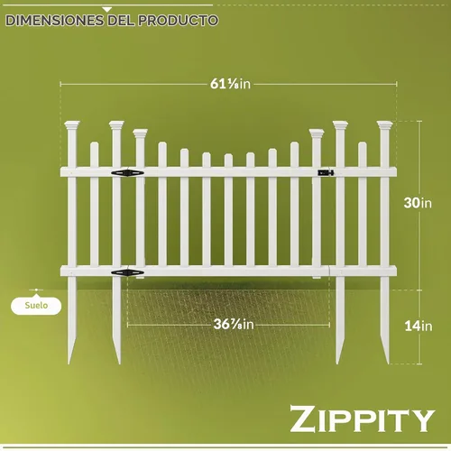 Vista 5 de Zippity Madison Picket Gate, kit de vinilo blanco sin excavación
