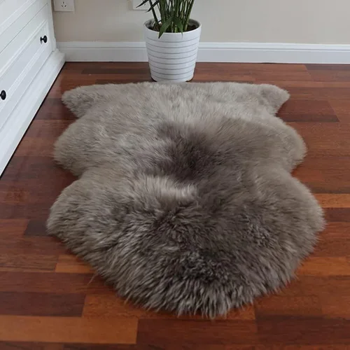 Vista 49 de HUAHOO Alfombra de piel de oveja genuina prémium Negra Real de Australia Piel de oveja natural de lujo, alfombra esponjosa de lana de cordero