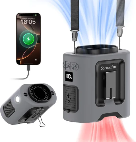 Vista 8 de Socool Ventilador de cintura portátil de 10000 mAh con clip en ventiladores personales recargables, ventilador de camisa de cinturón portátil