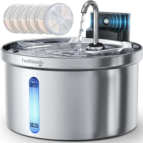 Vista 10 de Fuente de agua inalámbrica para gatos [Separación de agua y batería] FEELNEEDY Fuente para gatos operada por batería de 4000mAh, fuente