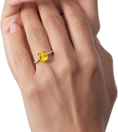 Vista 64 de Gem Stone King Anillo de compromiso de oro amarillo de 14 quilates de 2-3 quilates con piedra preciosa ovalada de 0.394 x 0.315 in y diamantes