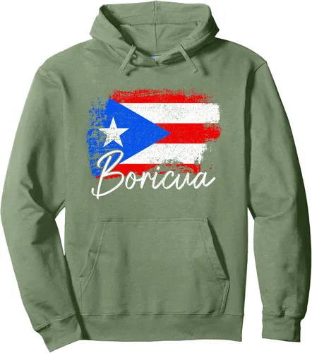 Vista 7 de Puerto Rico Boricua - Sudadera con capucha vintage con la bandera de Puerto Rico Negro