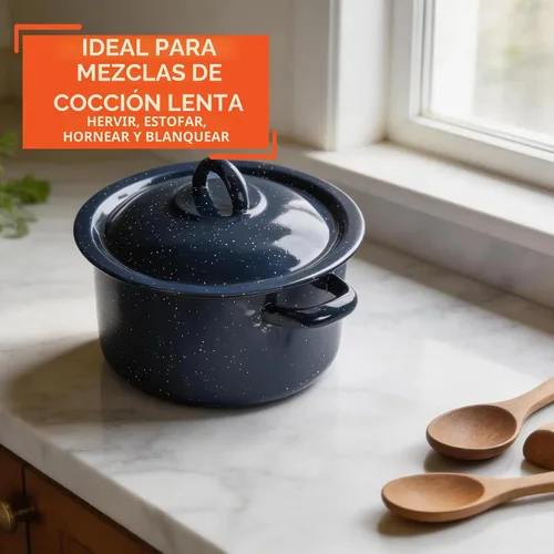 Vista 7 de IMUSA USA C20666-1062810W - Olla de acero esmaltada moteada con tapa, 4 cuartos de galón, azul