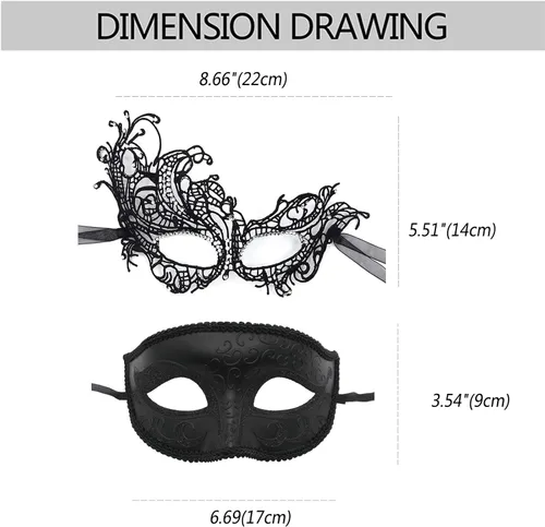Vista 3 de Vtrem Máscara de mascarada para parejas juego de máscara de fiesta de Mardi Gras negro, para mujeres, hombres, adultos, Navidad, veneciana