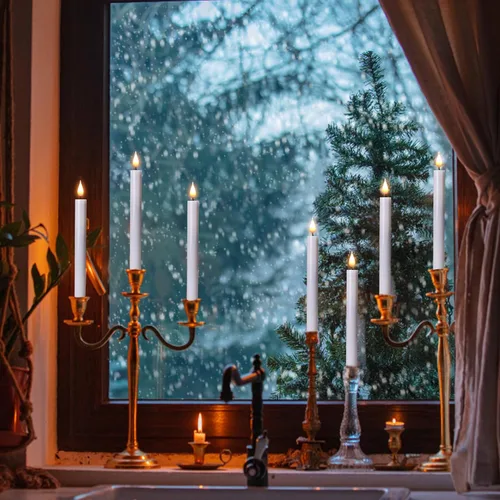 Vista 4 de Velas Cónicas LED Sin Llama con Control Remoto y Temporizador Operadas por Batería - 9.6 Pulgadas Luces de Velas de Ventana Parpadeantes Luz Ámbar