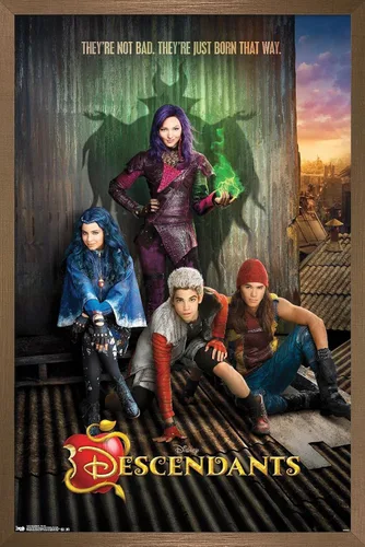 Vista 17 de Disney Descendants - Póster de pared de Key Art, 22.4 pulgadas de largo x 14.7 pulgadas de ancho, versión enmarcada de madera de granero