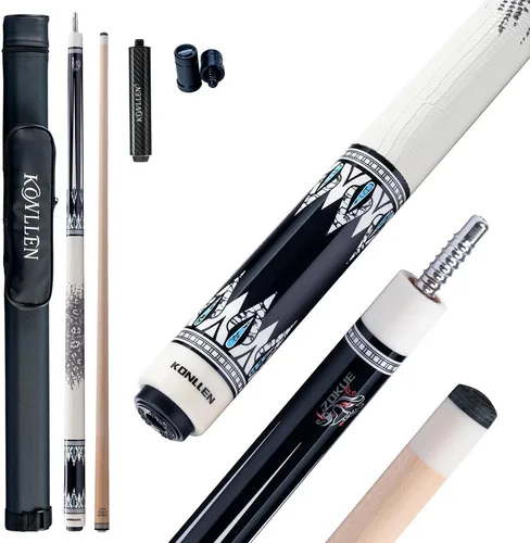 Vista 15 de KONLLEN Maple Pool Cue Stick, Low Deflection with Extension and Case Hard maple shaft, 3/8x8 joint, leather grip, 19-20oz adjustable weight, 8 in