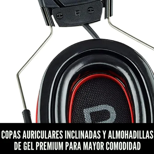 Vista 8 de 3M Pro-Protect + Cojines de Gel - Protector auditivo electrónico, clasificación de reducción de ruido (NRR) de 26 dB, orejeras Bluetooth, altavoces