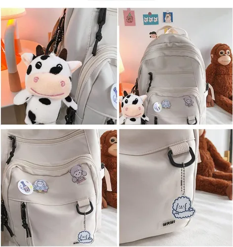 Vista 5 de Linda mochila estética para adolescentes, mochila para la escuela secundaria, mochila blanca para estudiantes, laptop, mochilas con bonitos