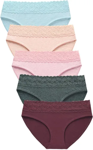 Vista 7 de AYMEFF Cotton Underwear for Women Lace Bikini Panties Soft Stretch Hipster Breathable Briefs 5-Pack DarkStriped