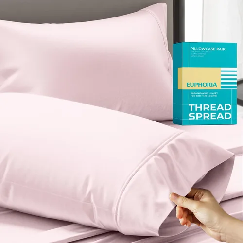 Vista 9 de THREAD SPREAD Fundas de almohada 100 % de algodón egipcio, fundas de almohada de 800 hilos, tamaño Queen / estándar, paquete de 2 unidades, suaves