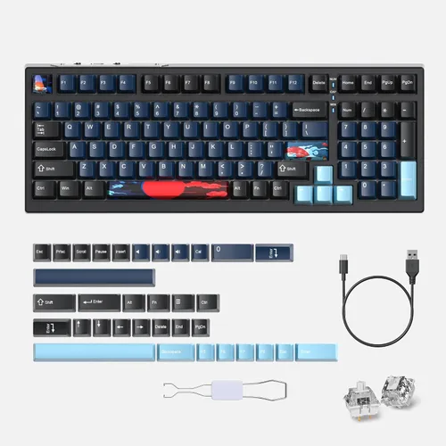 Vista 5 de Fogruaden Teclado mecánico azul cremoso con almohadilla numérica, teclado RGB para juegos intercambiable en caliente, diseño completo de 98 teclas