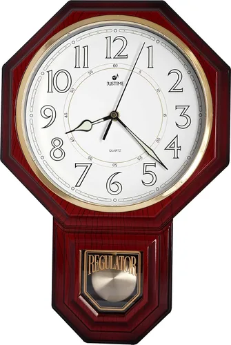 Vista 26 de JUSTIME Reloj de pared clásico vintage tradicional de estilo Schoolhouse, con péndulo y melodía Westminter cada hora, relojes de pared con melodía