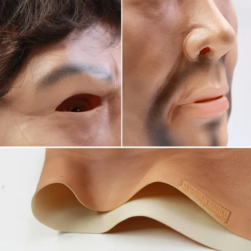 Vista 9 de CreepyParty Máscara de cabeza realista de látex para fiesta de Halloween, hombre fuerte