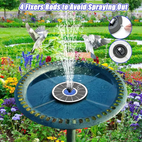 Vista 7 de SZMP Fuente solar de 3.5 W/4 W con batería de 4000 mAh, boquillas 7 en 1, 4 tubos fijos, luces LED, función de agua al aire libre para jardín