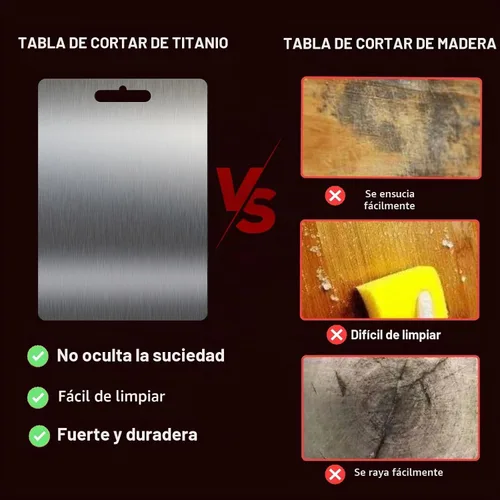 Vista 3 de Tabla de cortar de titanio, tablas de cortar para cocina, tablas de cortar de titanio de doble cara de grado alimenticio, perfectas para cortar