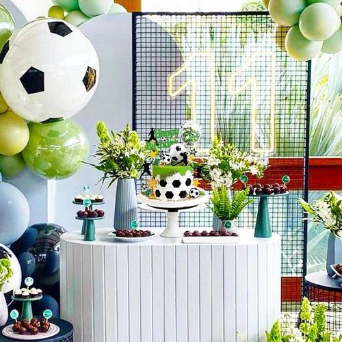 Vista 7 de 31 piezas de decoración de pastel de fútbol jugador de pelota de fútbol decoración para fútbol fútbol temática cumpleaños (negro)