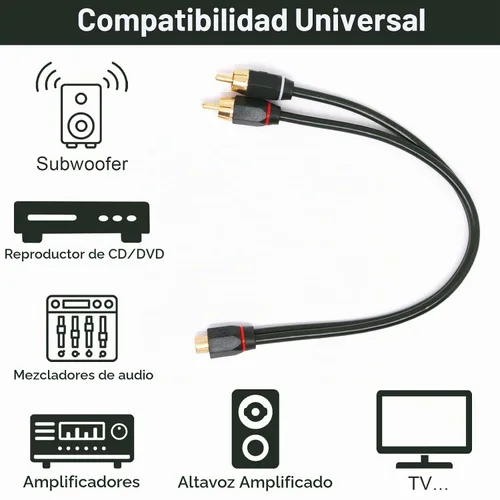 Vista 6 de Divisor RCA de 12 pulgadas, 1 hembra a 2 machos, paquete de 2 unidades, cable RCA Y RCAs de video para automóvil, divisor de cable de audio RCA