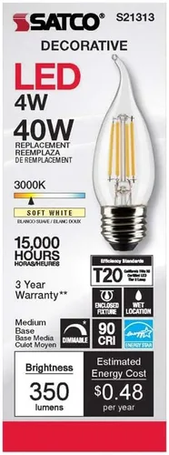 Vista 4 de Satco S21313 4CA10/LED/930/CL/120V/E26-paquete de 6