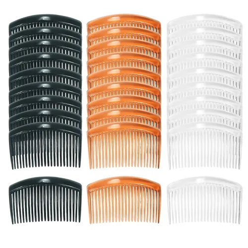 Vista 7 de Cinaci Paquete de 30 peines laterales de plástico transparente blanco negro marrón para el cabello con 23 dientes para tocados, clips, pasadores