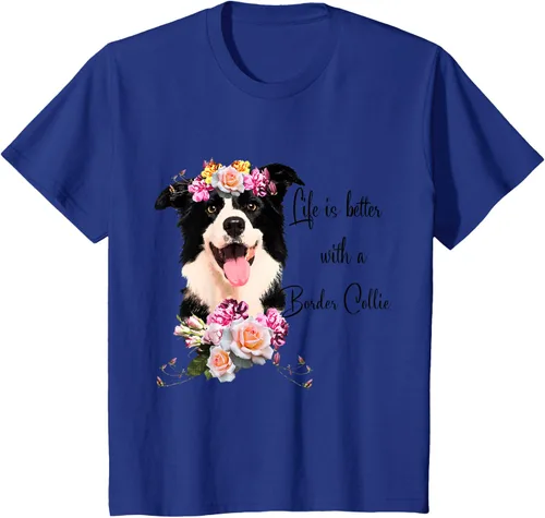 Vista 60 de Life is Better With a Border Collie - Camiseta de perro lindo con flores, gris, S Gris Oscuro