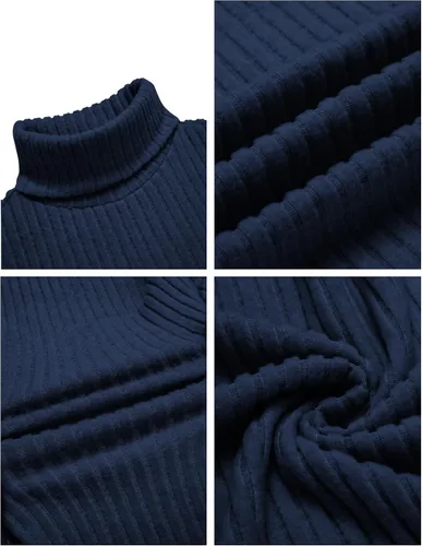 Vista 3 de Ekouaer Camisetas de cuello alto para hombre, camisa de manga larga, térmicas, ligeras, de capa base, acanaladas, suéteres sin botones, tallas S-XXL
